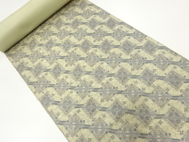 JAPANESE KIMONO / ANTIQUE BOLT FOR HASSUN OBI / SILK / WOVEN FLORAL PLANTS